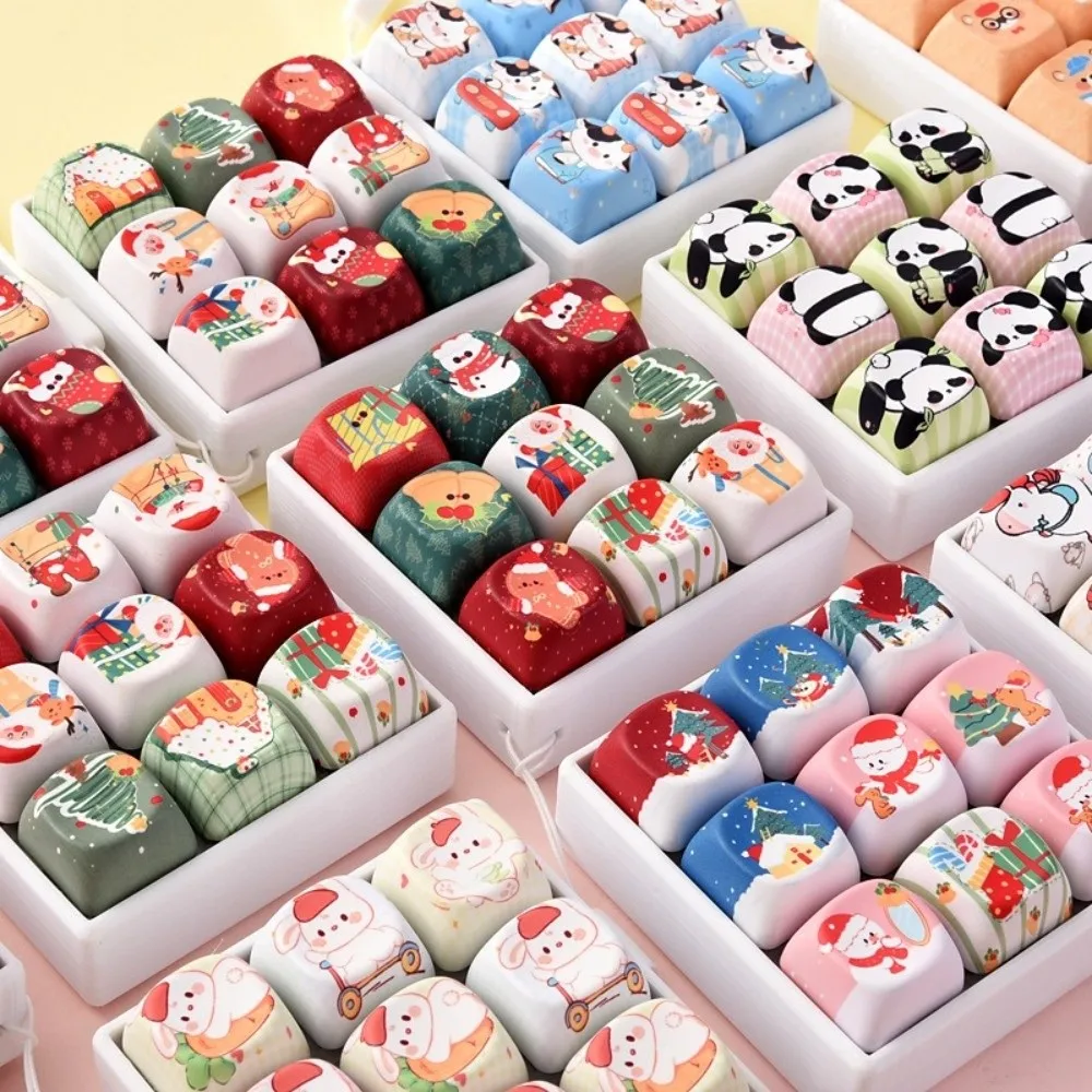 Portable 9-Key Fidget Keychain Clicker Button Plastic Keyboard Keychain Cartoon Animal Pattern Decompression Pendant Party Favor