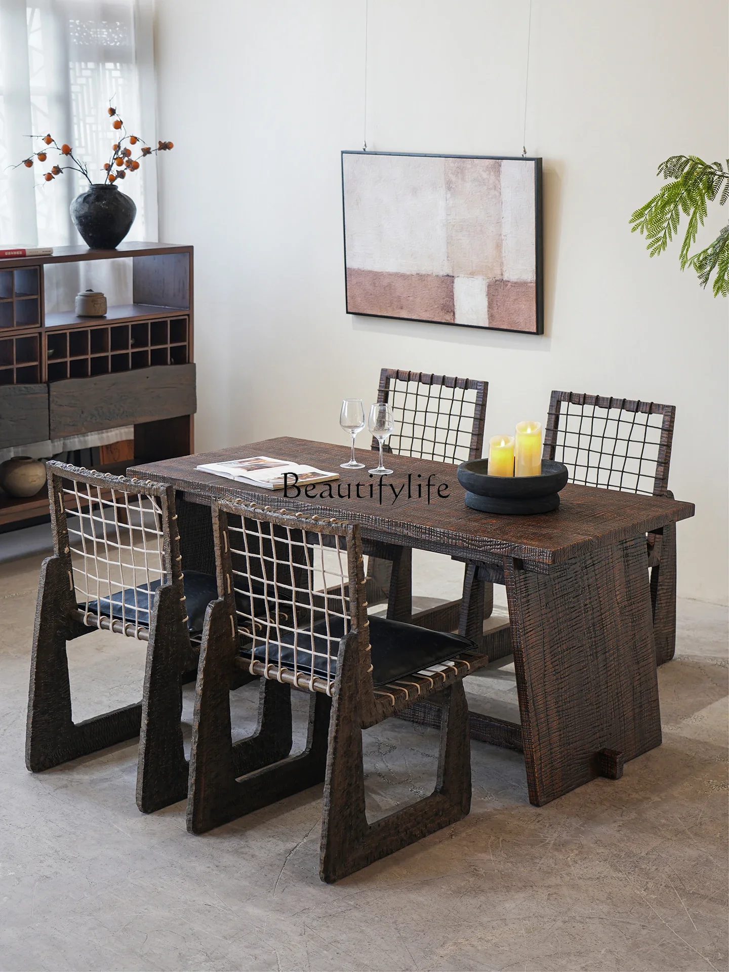 

ls 18Wabi Sandy Wind Home Solid Wood Dining Table Vintage Eating Table