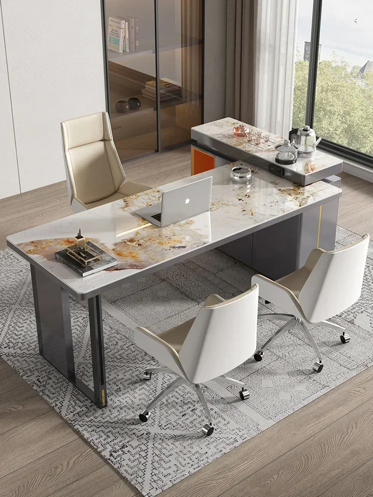 

N Light Luxury Corner Desk Simple Study Tea Table Dual-Use Design Computer Boss Desk Stone Plate