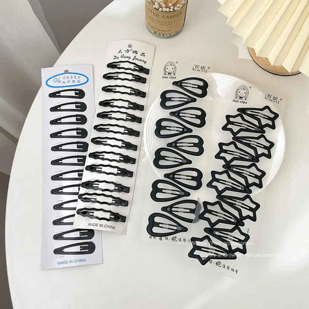 10/12PCS Black Snap Hair Clips Barrettes For Women Girl Simple Sweet Headdress Waterdrop Clips Barrette Kid Hair Accessories