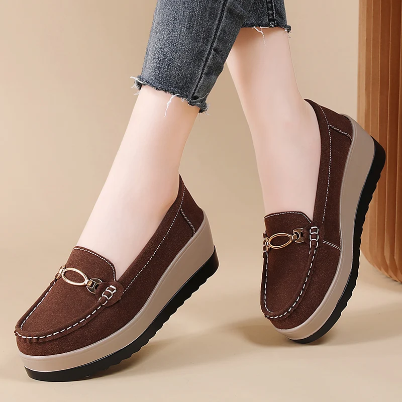 Mocassini con plateau piatto da donna mocassini eleganti in pelle scamosciata da donna scarpe da donna Slip On mocassino scarpe Casual nere da donna