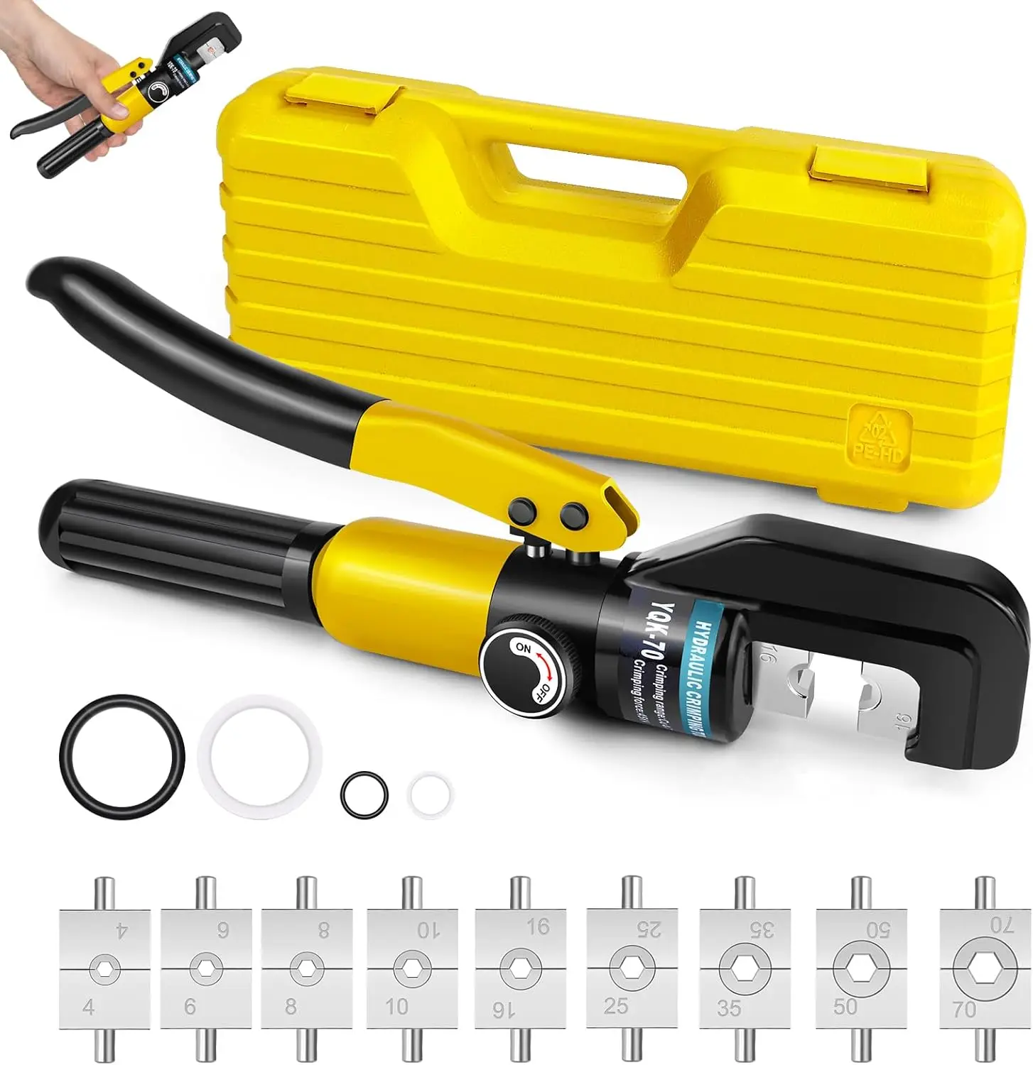 Pince à sertir hydraulique puissance 100KN neuf matrices 4 à 70mm² compatible cuivre aluminium pour cosses câblage électricien atelier chantier installation domestique et réparation professionnelle