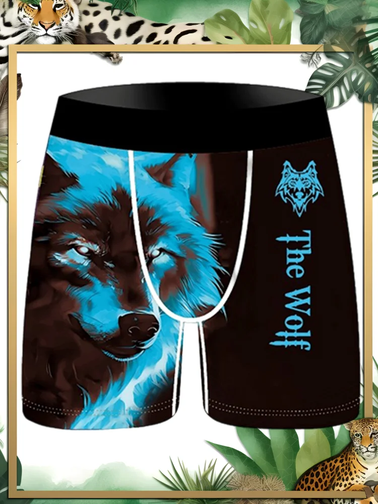 

Мужские боксеры с цифровым принтом Forest 3D Blue Coyote, вязаные быстросохнущие высоковесенние крутые мужские трусы из ледяного шелка