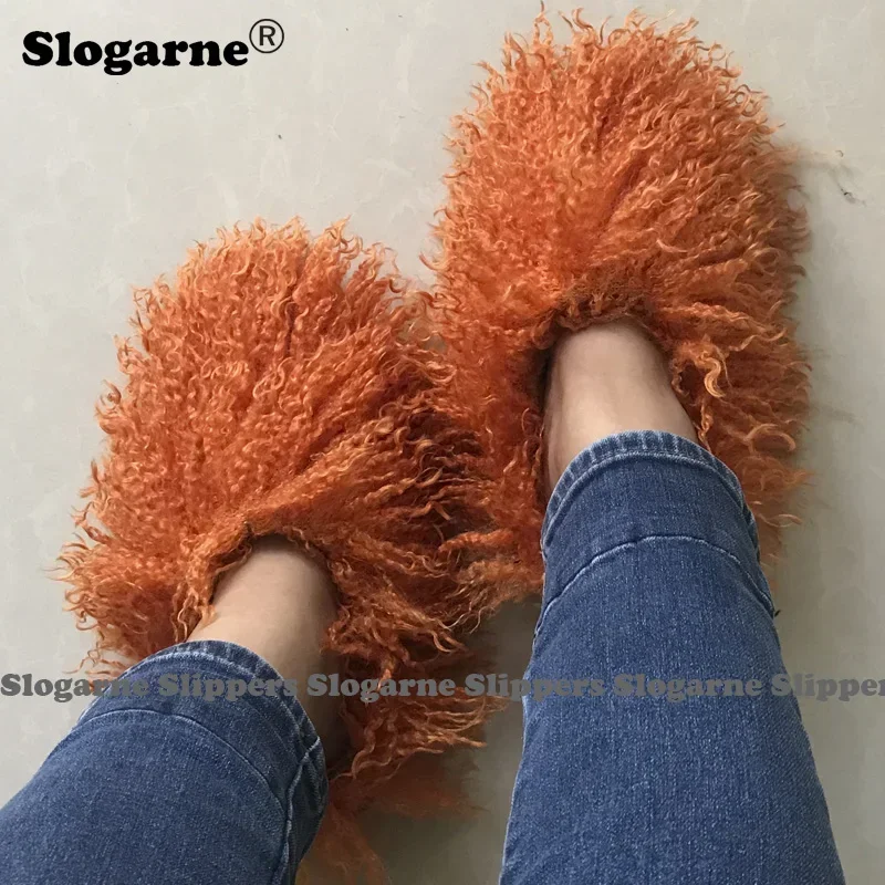 2024 New Women Winter Faux Fur Slippers Plus Size Woman Luxury Furry Plush Warm Fur Slipper Home Cotton Shoes Indoor Fur Slides