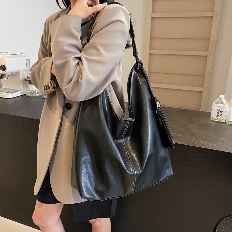 MOODS سعة كبيرة للمتسوقين حمل حقيبة مجموعة للنساء لينة بولي Leather جلد لون نقي 2 في 1 تحت الإبط حقائب الكتف المتشرد مع الحقيبة الصغيرة #4