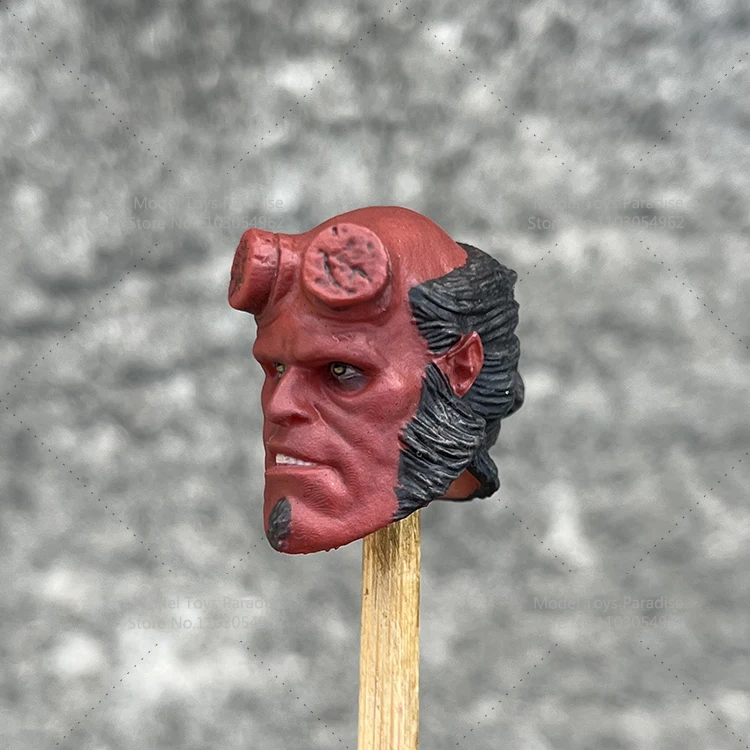 Cabeza de Hellboy esculpida a escala 1/12, superhéroe rojo, cabeza de soldado para hombres, tallada, cuerpo de figura de acción Mezco de 6 pulgadas