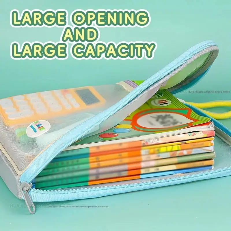

Student Handheld File Bag, Dopamine Color Tote, L-Shaped Zipper Mesh Folder, Exam Paper Storage And Subject Organizer