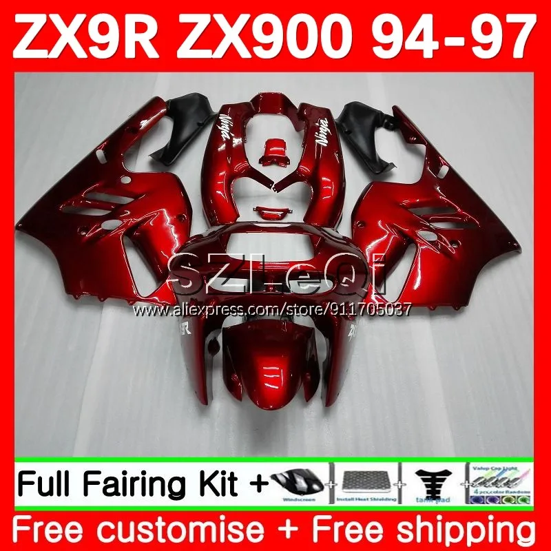 Body + Decal For KAWASAKI NINJA ZX 9R 900 CC 9 R ZX9R Glossy red 94 95 96 97 104No.4 ZX900 ZX-9R 1994 1995 1996 1997 Fairing