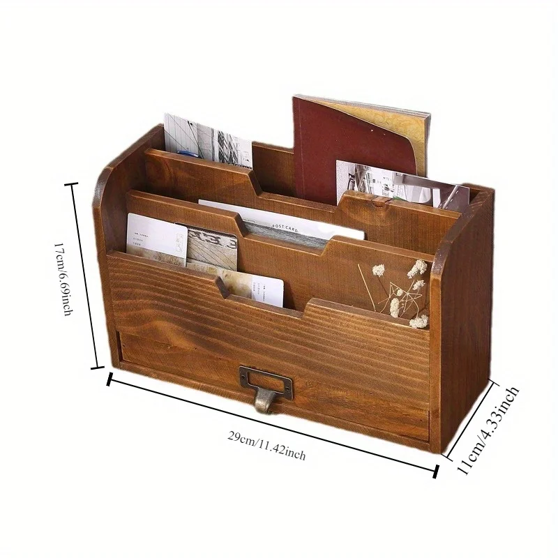 빈티지 나무 데스크탑 서랍 보관함, 식료품 사무용품, 파일 분류 상자, 나무 상자, 1pc