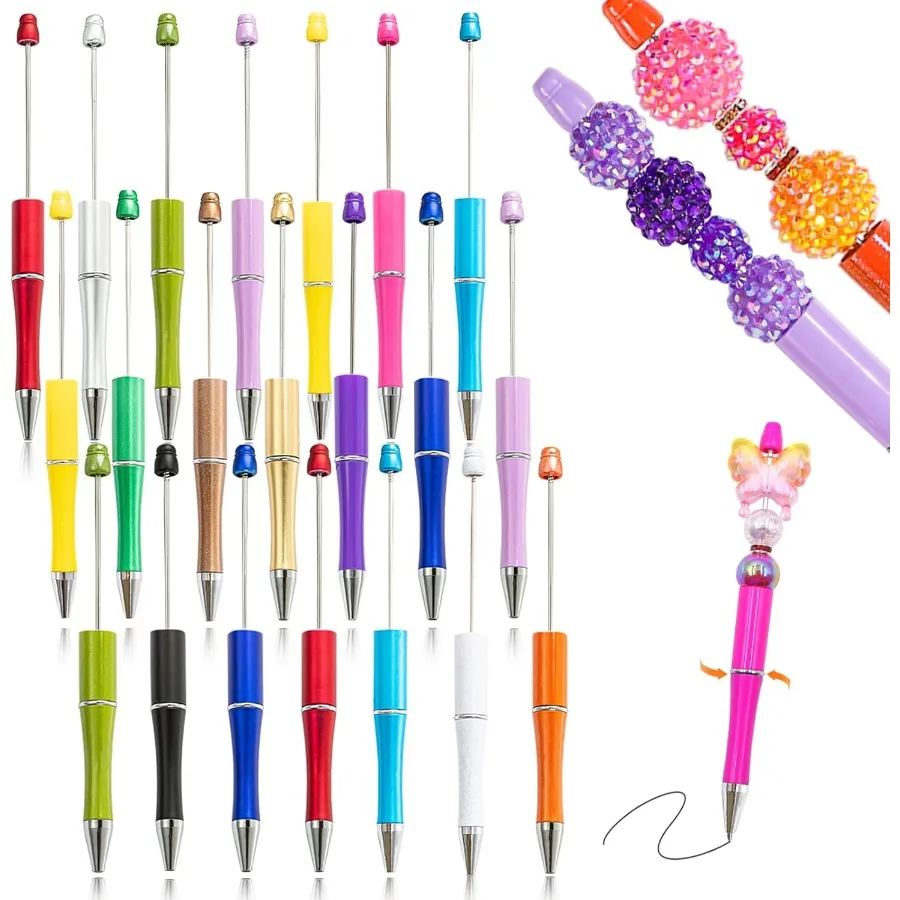

15 Pieces Beadable Pens Beaded Pens Colourful Plastic Diy Black Ink Ballpoint Pens Bulk Bead Pens Suitable For Teacher Students