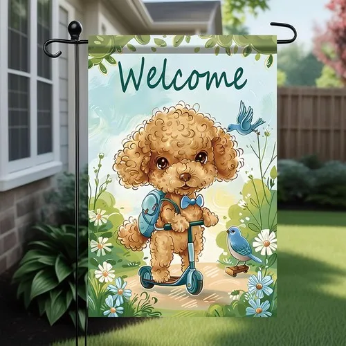 Welcome Spring Summer Garden Flag Cute Poodle Dog Garden Flag Double, 12x18 XXQ