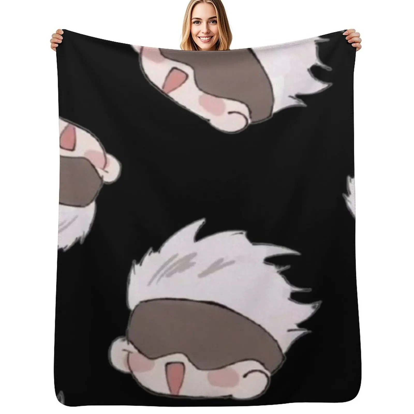 Gojo Chibi Throw Blanket Faux Fur Soft Warm Blanket for Bed
