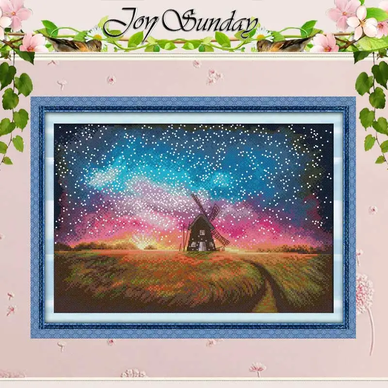 

Windmill and Sunset Patterns Counted Cross Stitch Set DIY 11CT 14CT 16CT Stamped DMC Cross-stitch Kit Embroidery Needlework Gift