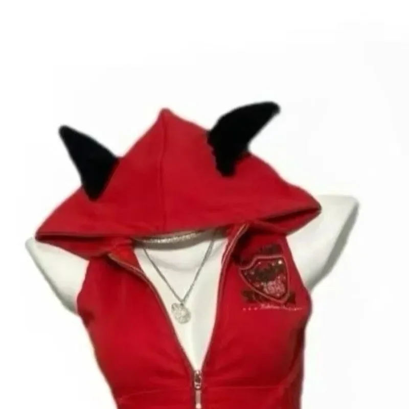 Sudadera con capucha Punk americana Hottie, chaleco con capucha con estampado de letras Retro de subcultura, camisetas estéticas populares Harajuku, Tops ajustados con cremallera para mujer