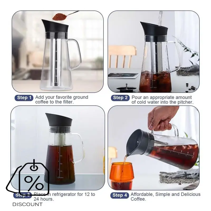 ABBN-Eiskaffeemaschine, Kaltbrüh-Teekrug, langlebiges Glas und luftdichter Deckel, Kaffeekanne, 1,2 l