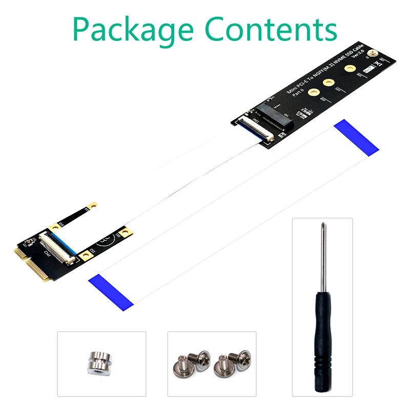 M.2 NVME SSD to Mini PCI-e Adapter Card Riser with FFC Cable for M.2 Key M 2230/2242/2260/2280 NVME SSD Converter Extension Cord