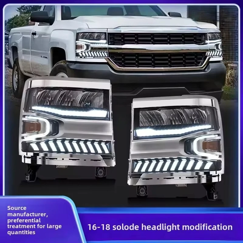 New Silverado 16-18 Model Year LED Headlight Assembly Modified Car Lights with LED Streamer Steering Direct Fit