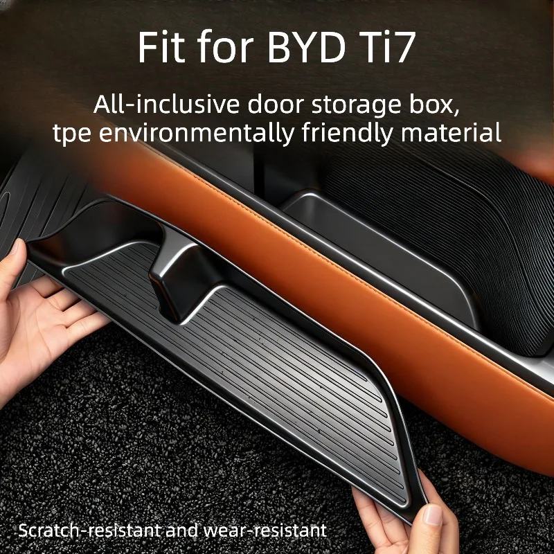TPE Full Wrap Door Side Storage Box Tray For BYD Ti7 2025 2026 Car Door Pocket Container Organizer Interior Upgrade Accessories