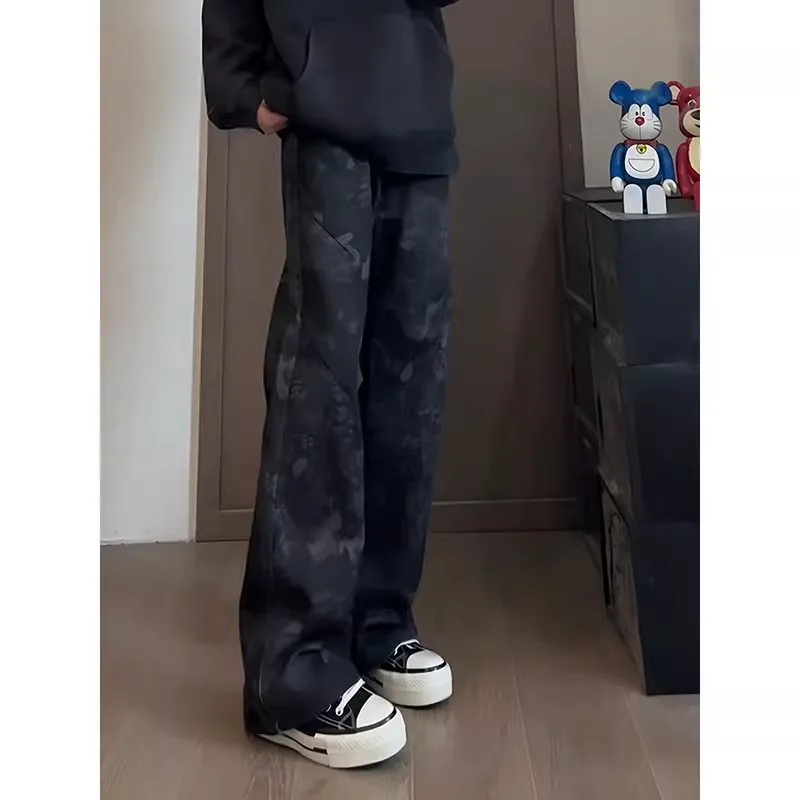 

Американские джинсы с камуфляжным принтом в стиле ретро, облегающие джинсы со змеиным принтом, мужские весенне-осенние прямые джинсы с высокой посадкой, удлиняющие микро-клеш...