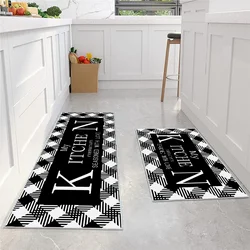 Kitchen Mat Plaid Printed Entrance Doormat Anti-slip Bedroom Living Room Hallway Long Strip Area Rug Soft Carpet Home Decoration