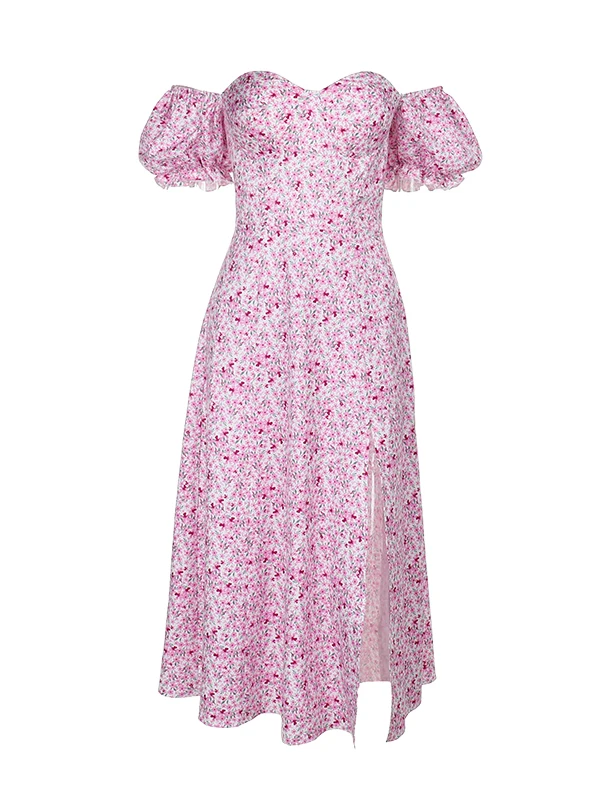 Instunning Bloemenprint Maxi Dr Dames Zomer Nieuwe Sexy Bal Split Hoge Taille Bubble Sve Vintage Sle Long Dr