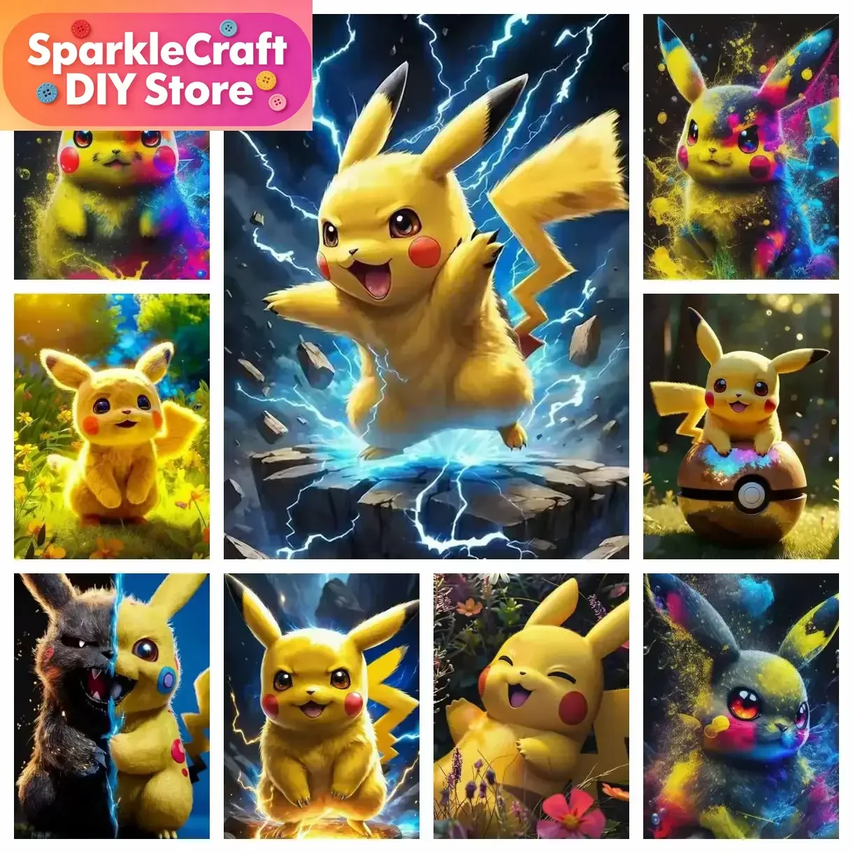 

1pc frameless Cute Pokemon Pikachu Game Diamond Art Painting Cute Rat Pet Animal Full Drills Mosaic Cross Stitch Diy Handcraft H