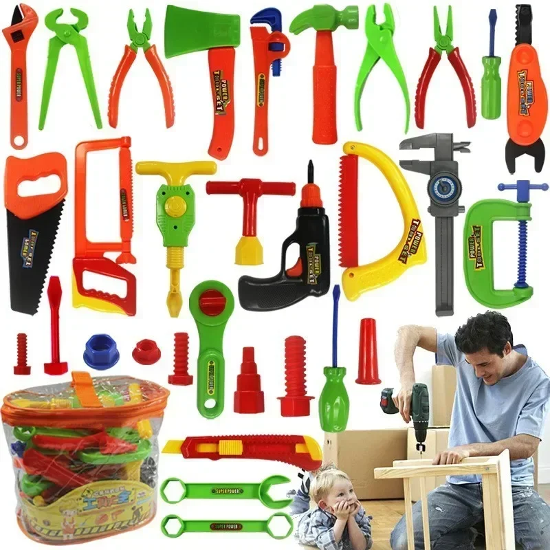 [Funny] 34pcs/set Play house toy family mechanic boy electric maintenance tools Mobile suit child toolbox simulation tools gift