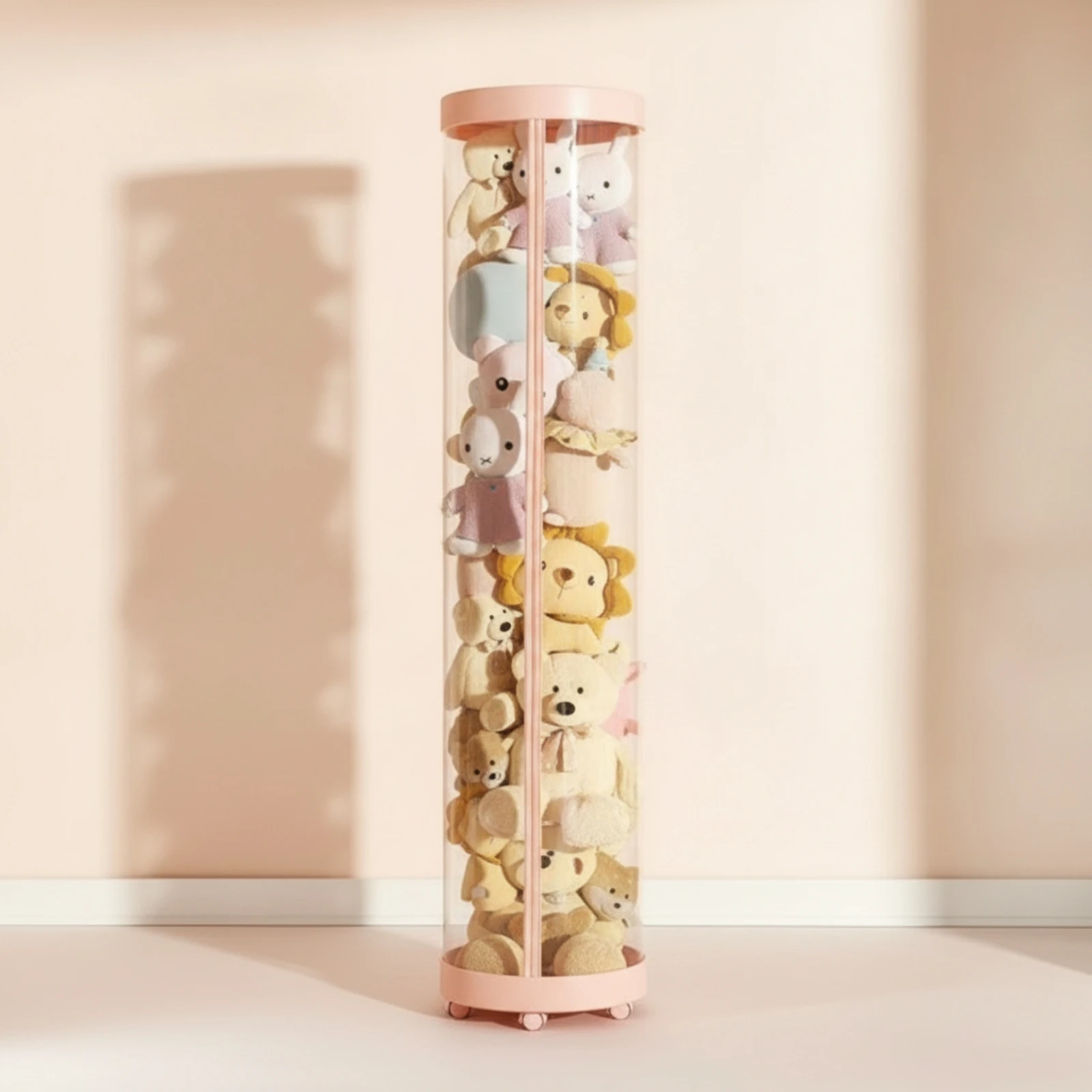 Stuffed Toy Storage Barrel with Zipper Space-Saving Clear Doll Storage Cylinder Stuffed Container Tall Toy Bin Easy Access view 3