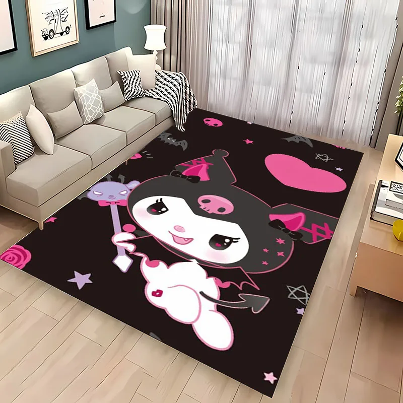 3D Funny Sanrio Kuromi Cartoon Carpet for Living Room Bedroom Hallway Long Strip Anti-slip Soft Rug Sofa Doormat Home Decor Mat