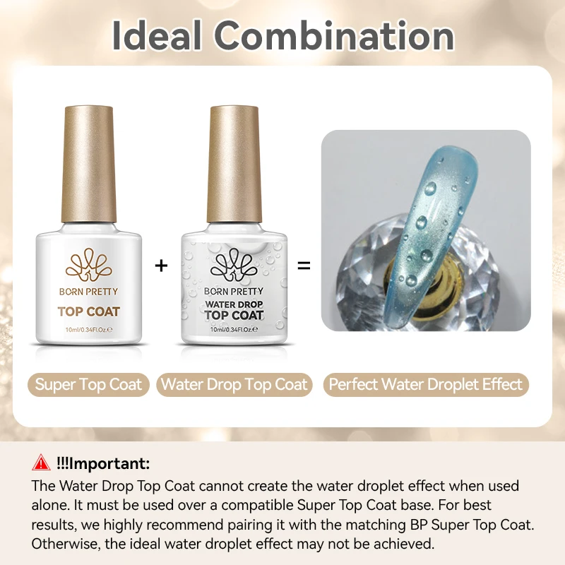 BORN PRETTY 1/2 Stück Wassertropfen Top Coat Gel Nagellack Ohne Abwischen Super Top Coat Semi-Permanent UV LED Gel Maniküre Nägel – Detail 7