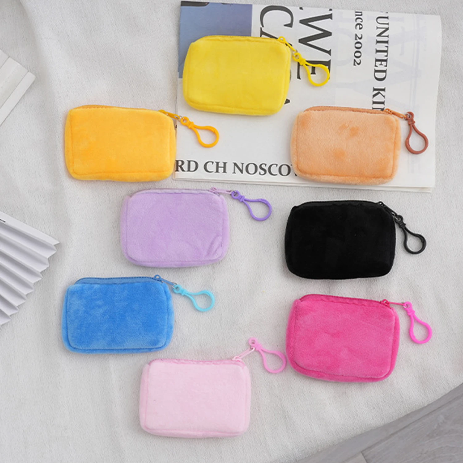 Korean Mini Fashion Square Zipper Coin Purse Women's Thin and Short Handbag Card Package Coin Bag Cute Purse Key Earphone Pouch