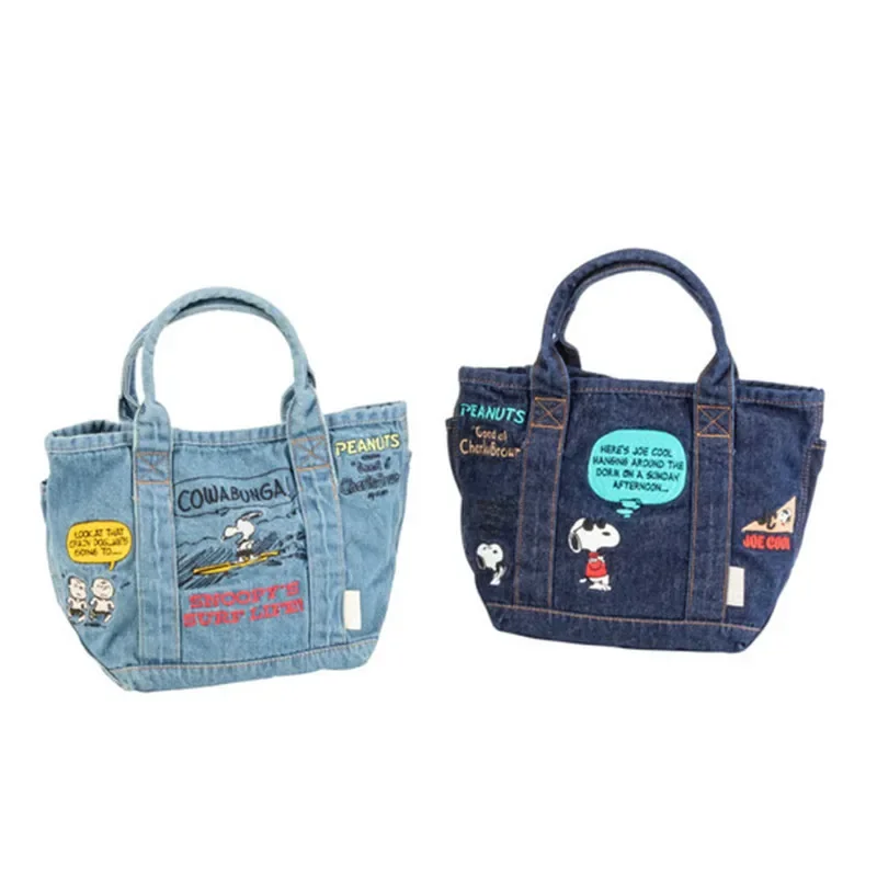 Japanese Snoopy Denim Canvas Handbag Cartoon Cute Embroidery Small Portable Fashion Casual Hand Bag Lunch Box Bag Shipping Free