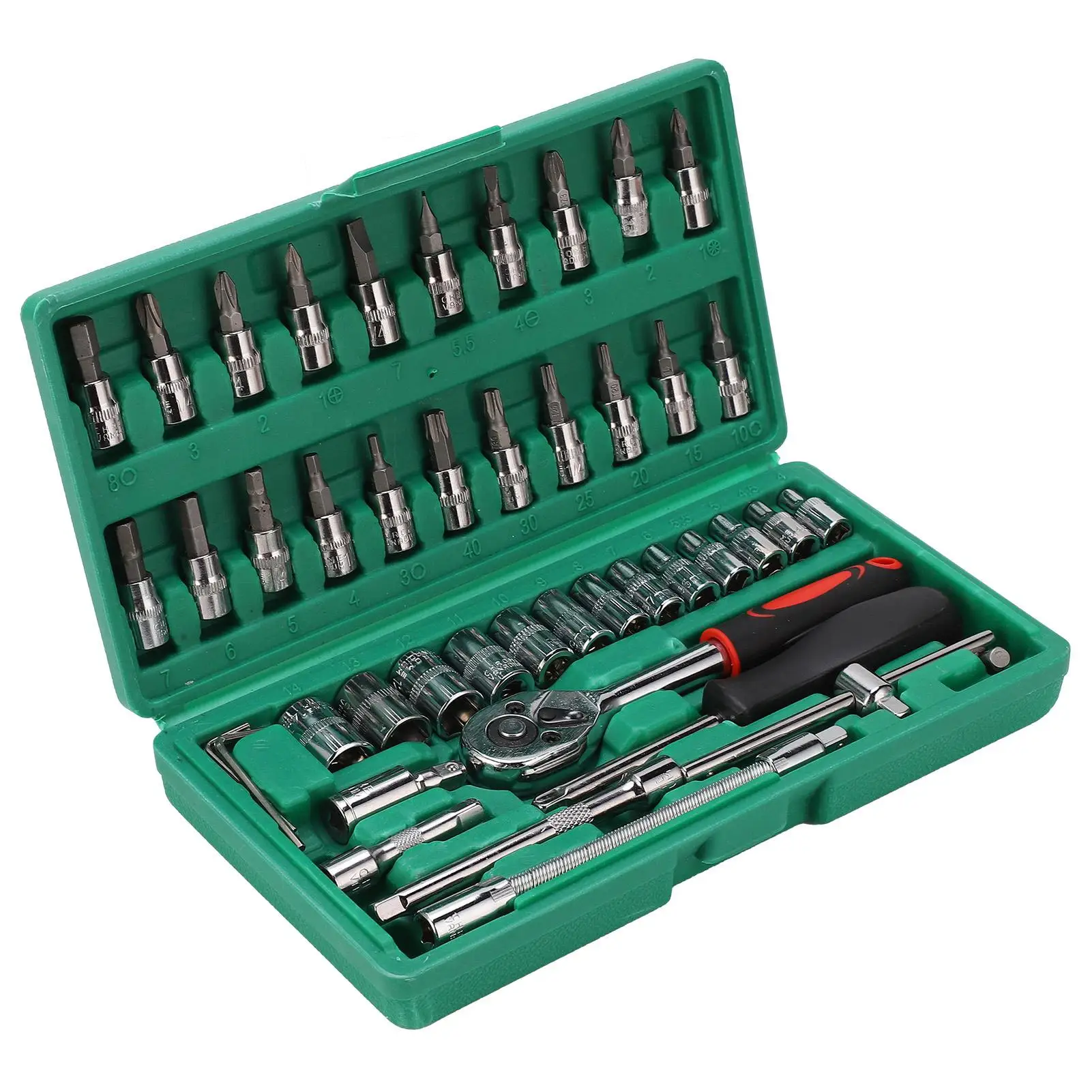 Set di punte a bussola da 46 pezzi Kit di strumenti Chiave per riparazione auto Accessori meccanici hardware universali in acciaio al carbonio