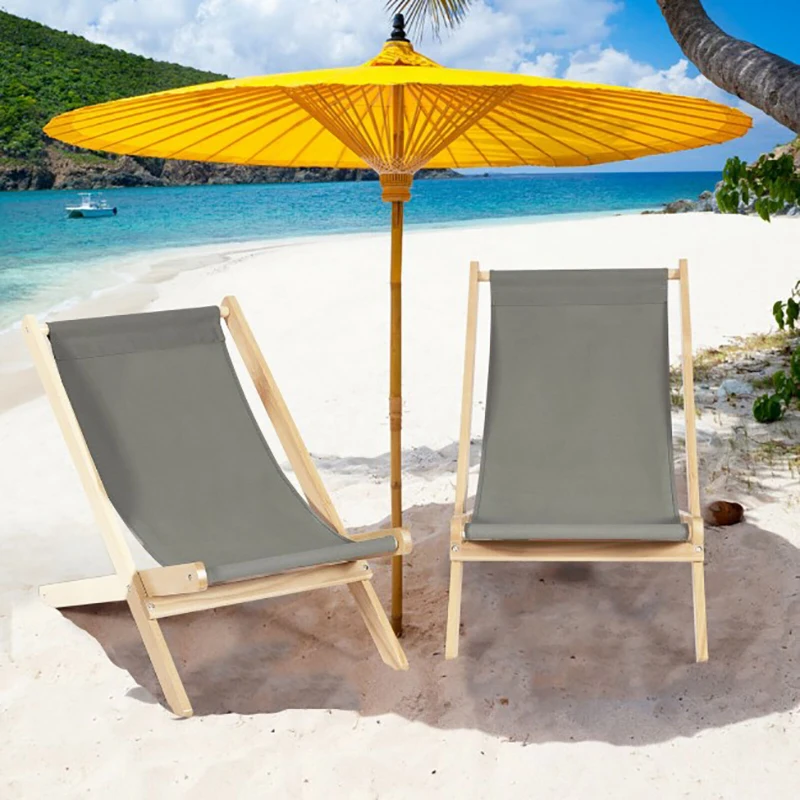 3-Position Adjustable and Foldable Wood Beach Sling Chair with Free Cushion Recliner Chairs Comfortable To Sit on And Recline