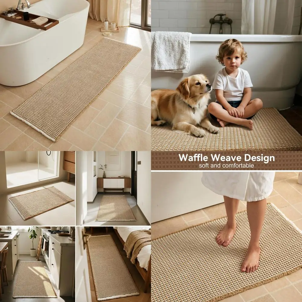 

Non-Slip Soft Absorbent Long Khaki & White Waffle Runner Bath Mat, 24x72