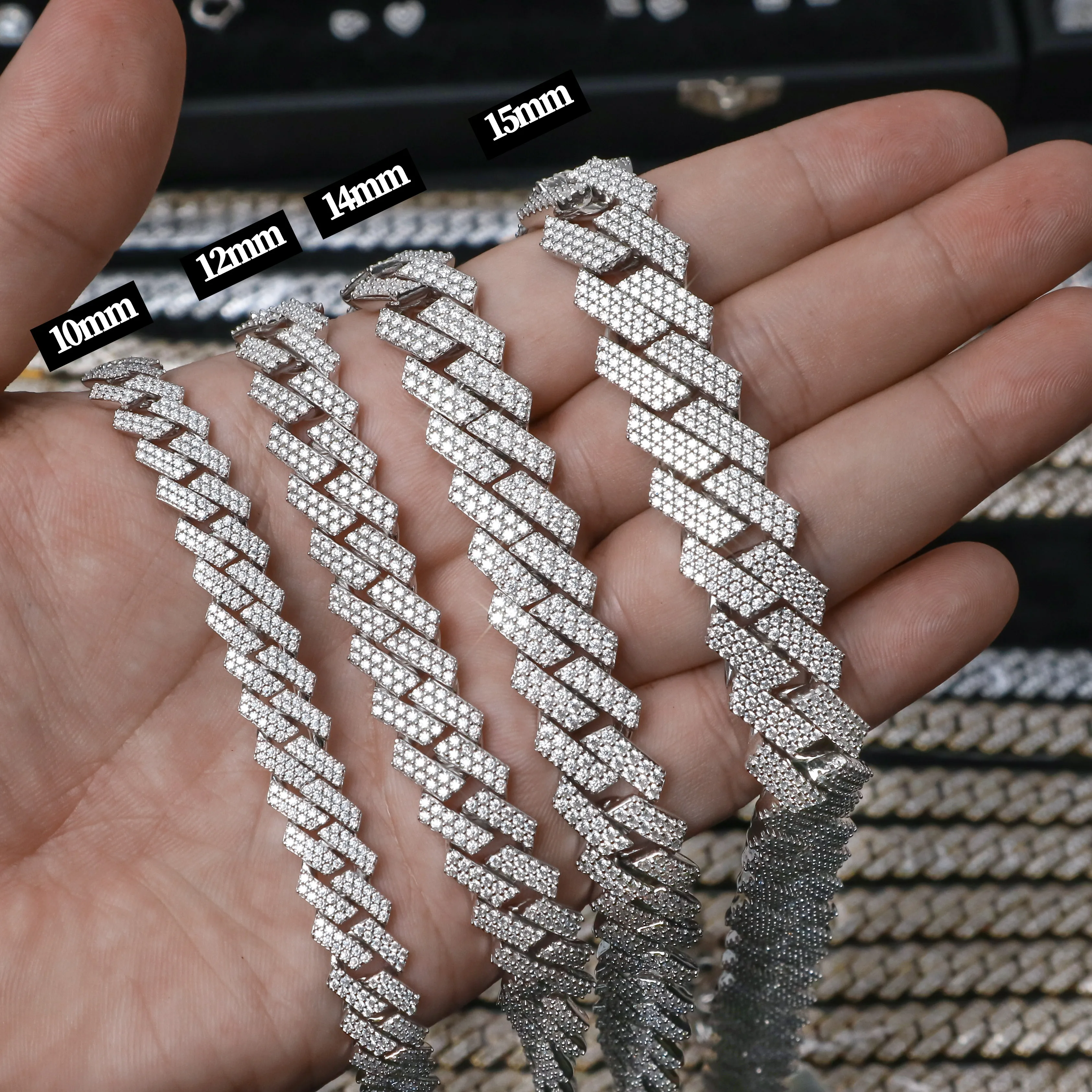 Moissanite 12mm Chain Necklace Men Pass Diamond Tester 925 Sterling Silver Iced Out Hiphop Moissanite Cuban Link Chain