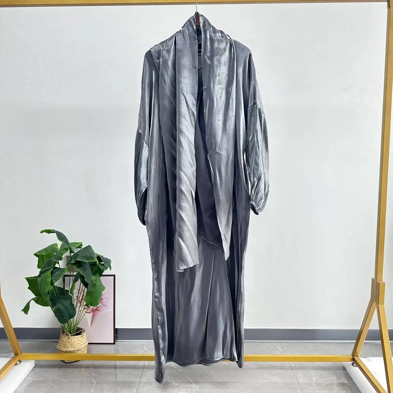 Ramadan Muslim Women Shiny Satin Abaya Scarf Robe Turkey Kaftan Kebaya Eid Djellaba Islam Clothing Morocco Caftan Femme Robe New