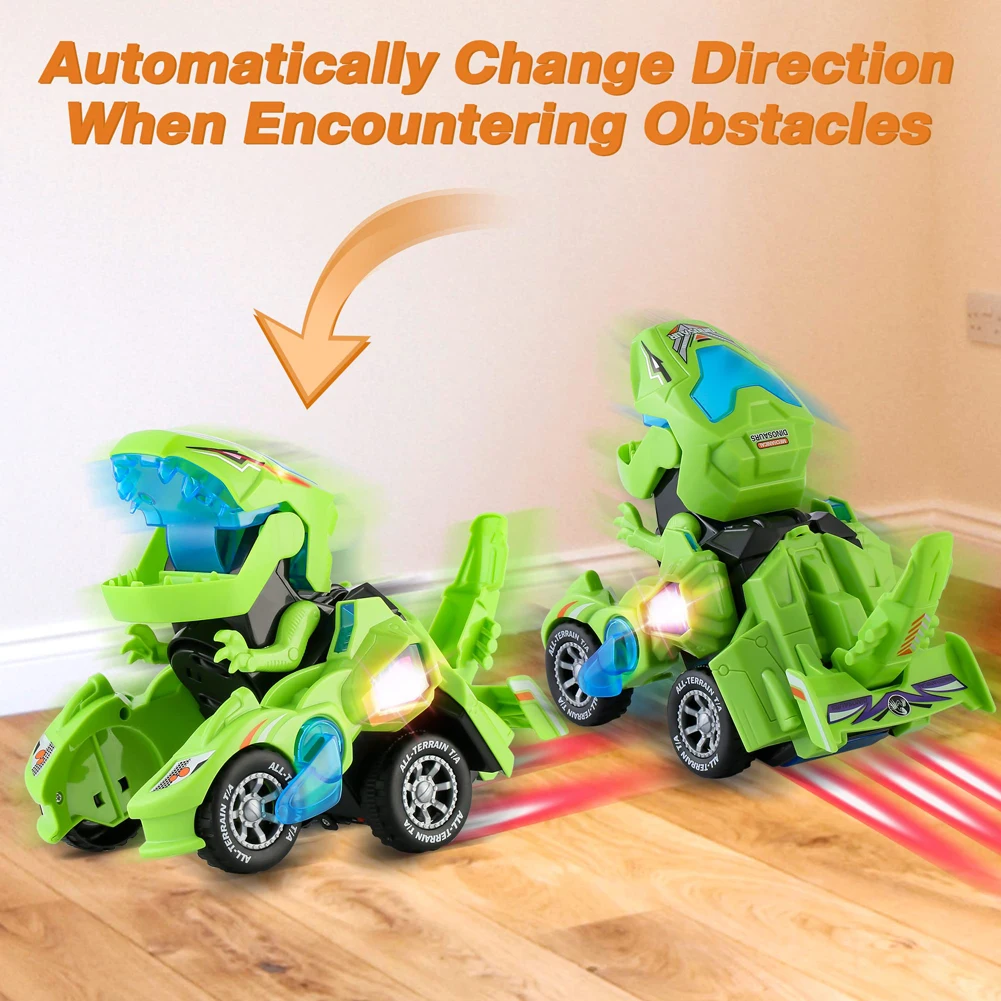 2 in 1 Deformation Car Toys Automatic Transform Robot Model Dinosaur With Light Music Early Educational Dino Toy For Boy Gift