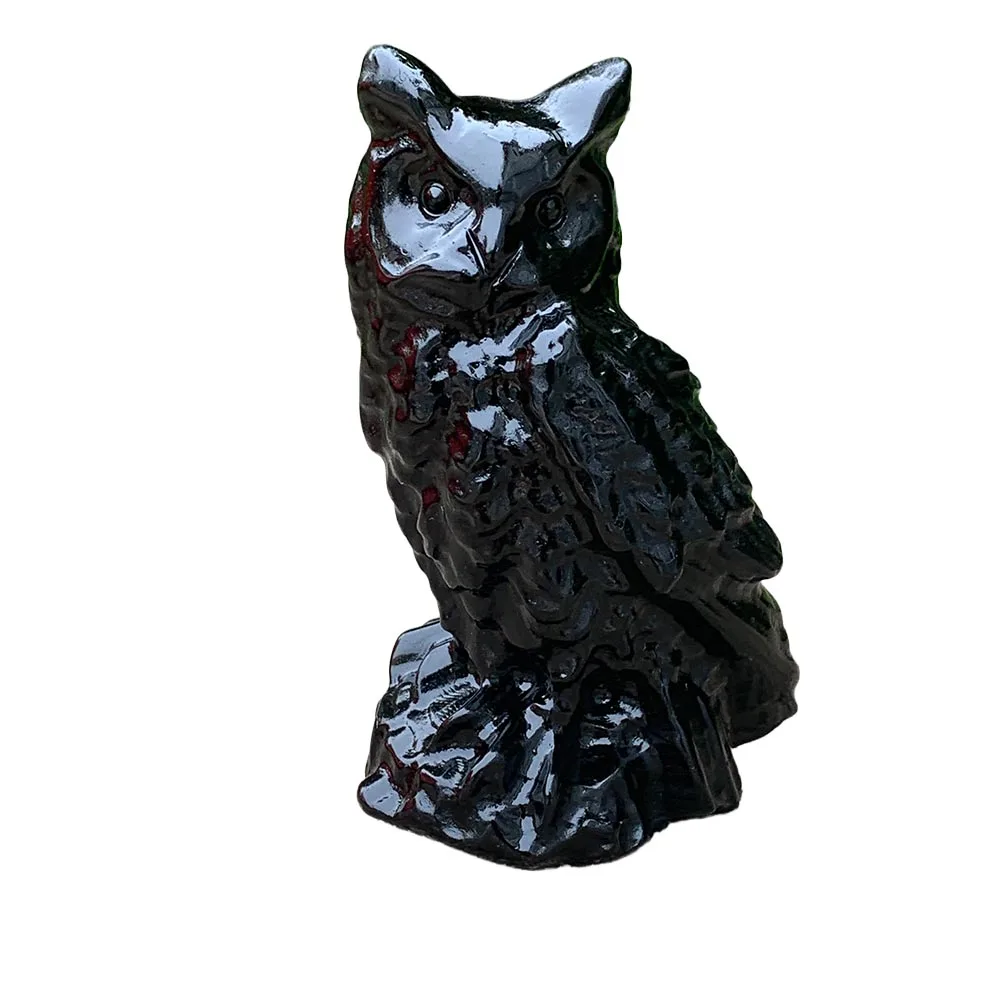 8cm Natural Black Obsidian Owl Statue Hand Carved Crystal Animal Figurine Reiki Healing Energy Stone Wiccan Altar Decor Gift