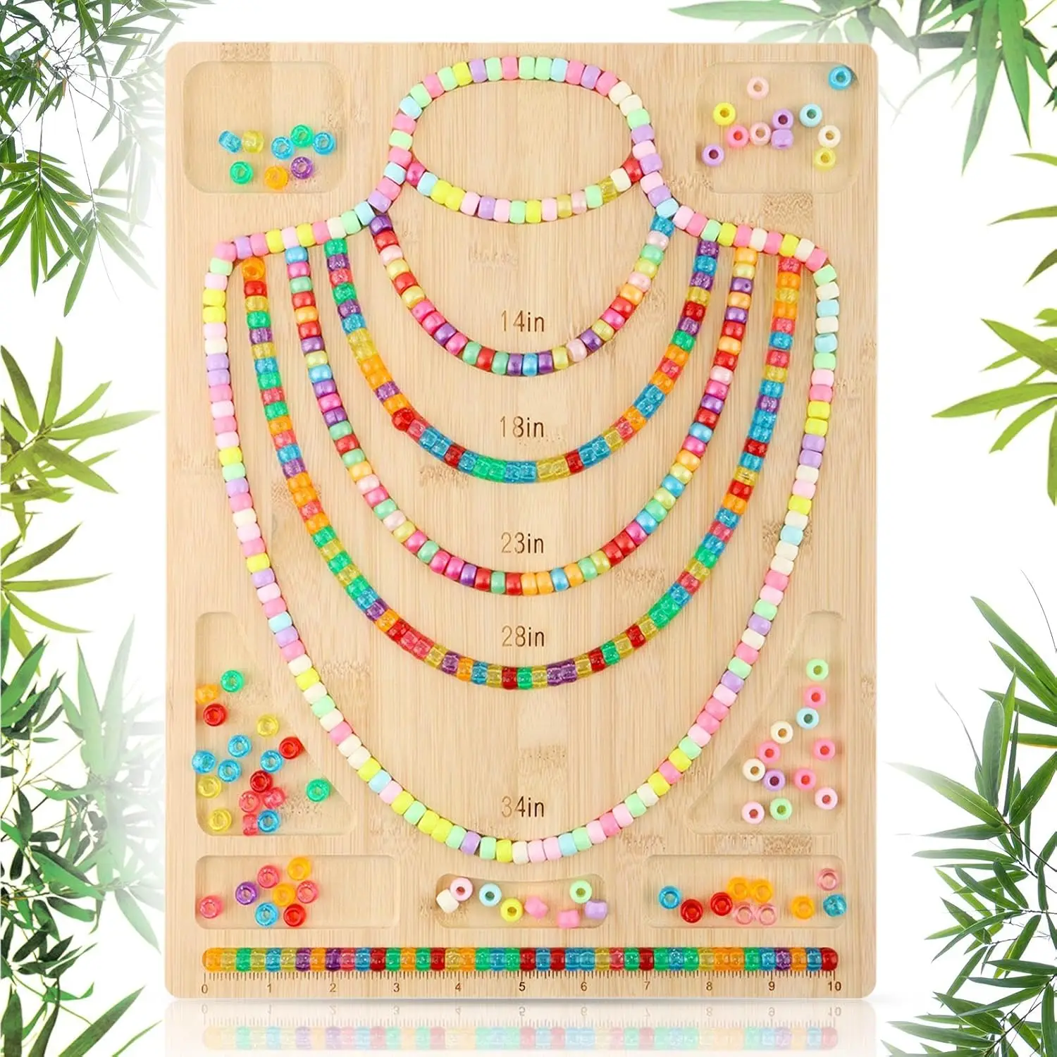 

Bamboo Jewelry Design Board, Portable Bead Layout Tray with Storage Multifunctional DIY Craft Tool for Necklace Bracelet Weaving