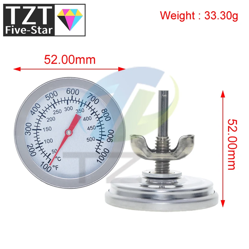 52 مللي متر 0-120 درجة مئوية البيتزا ميزان حرارة فرن الفولاذ المقاوم للصدأ في الهواء الطلق داخلي شواء موقد الشواء الحرارية الغذاء الطبخ