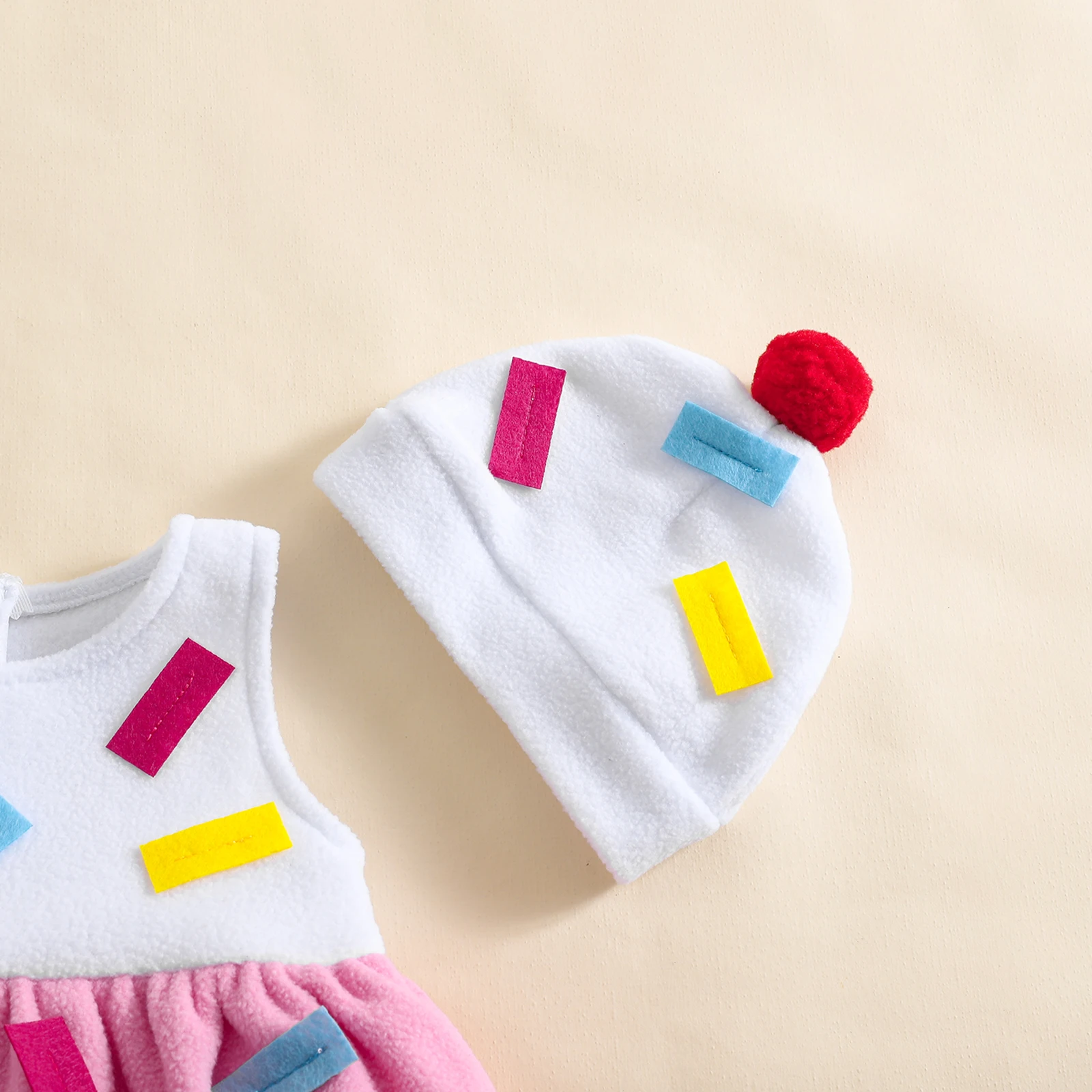 Toddler Baby Ice Cream Costume Dress and Cap 2 Pcs Set Cute Cupcake Costume for Halloween Party