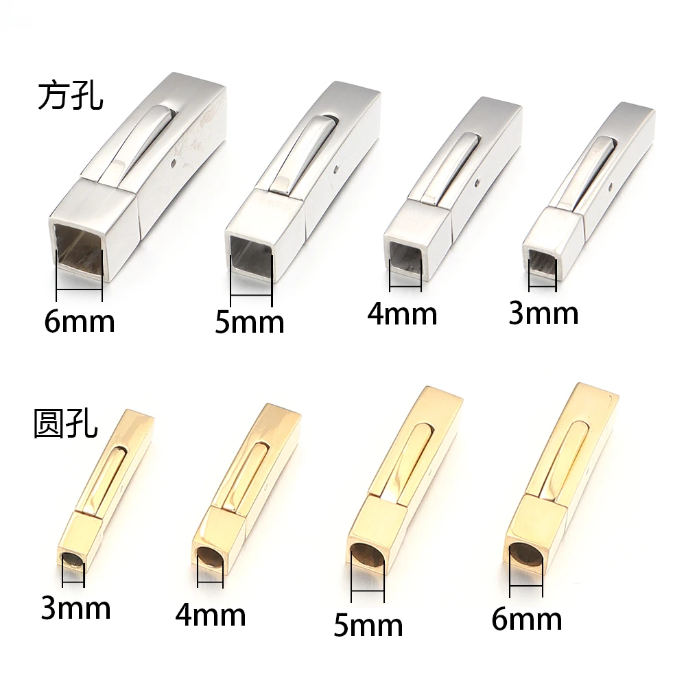 Stainless Steel Bayonet Clasps Metal Cylinder Pushlock  Buckle Square Leather Cord Clasps For Jewelry Making Bracelet Necklace