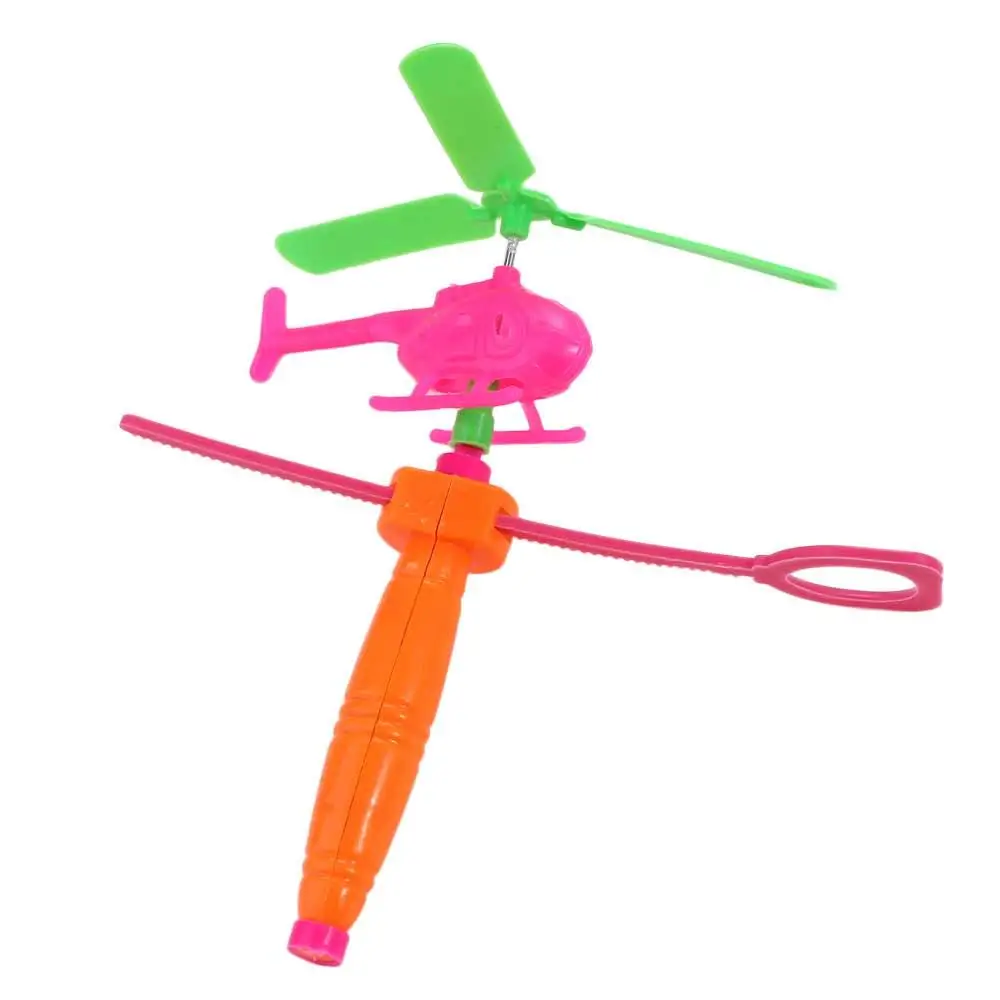 Linha de tração de plástico helicóptero brinquedos multicolorido com alça montada puxar linha aeronaves jogo ao ar livre mini avião com cordão