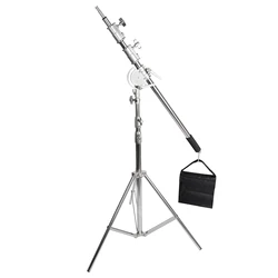 Cross Arm Stainless Steel Rod Light Stand With Weight Rod Photo Studio Accessories Extension Rod 2.4M Length