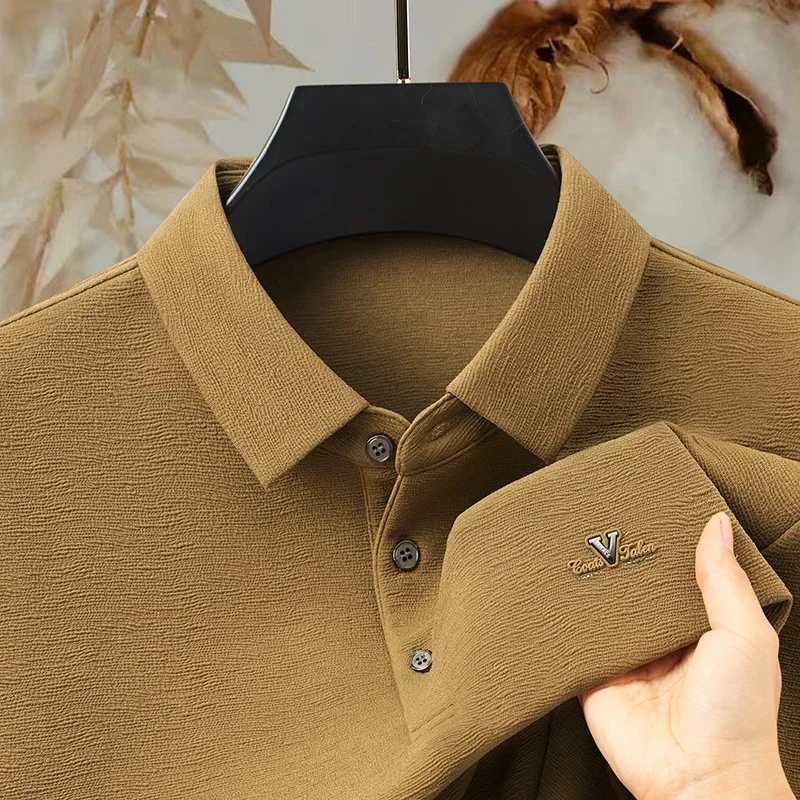 COZOK spring and autumn new men's clothing lapel polo shirt long sleeve loose design solid color top