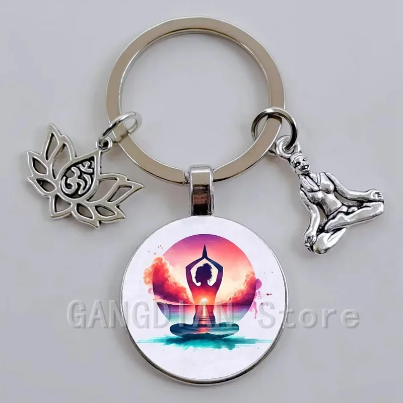 Buddhist Meditation Buddha Yoga Pendant Keychain Yoga Meditation Buddha Chakra Spiritual Chain Jewelry Keychain