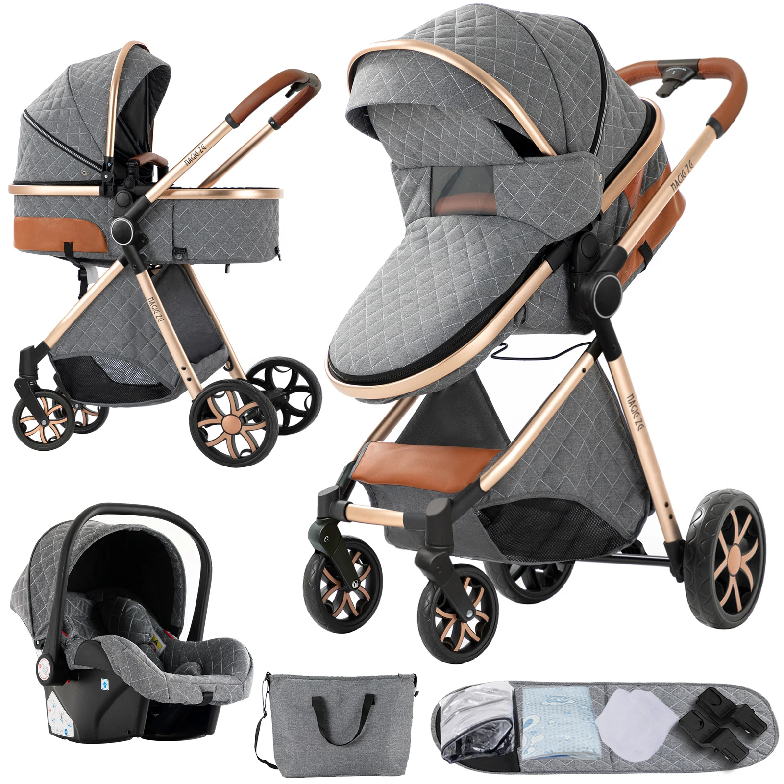 Luxe 3-in-1 kinderwagen reissysteem met autostoel Babykinderwagen Veilige kinderwagen Gladde wielen Comfortabele rit Winter