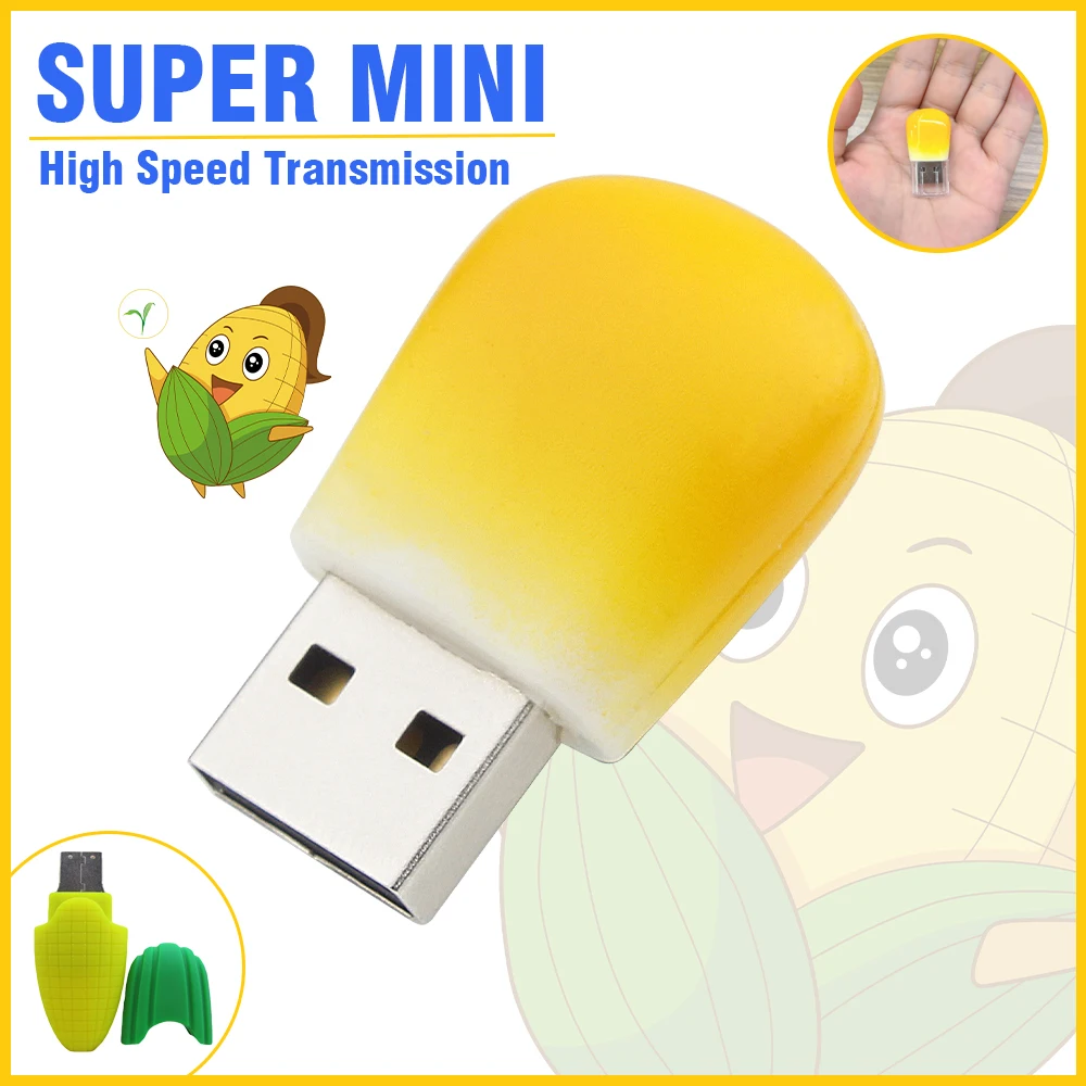 

Corn Kernels Pen Drive 256G Food Cartoon USB 2.0 Flash Drive 128GB 64GB 32GB Super Mini Memory Stick Cute U Disk Creative Gift