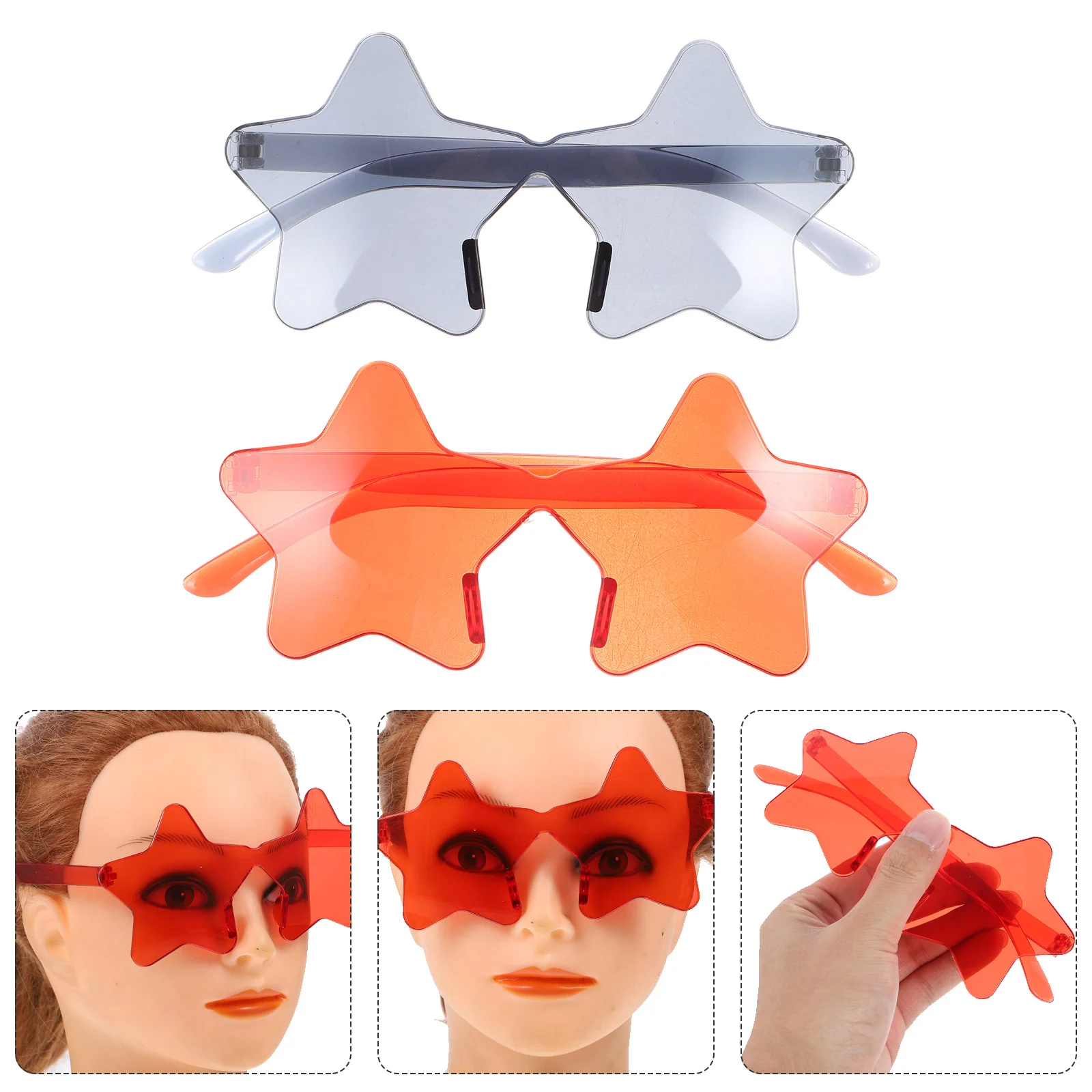 

2pcs Star Sunglasses Frameless Sun Glasses For Kids Toddlers Fashion Beach Party Eyewear Cosplay Props Decorative Shades